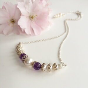 Amethyst, pearl and silver bridal necklace