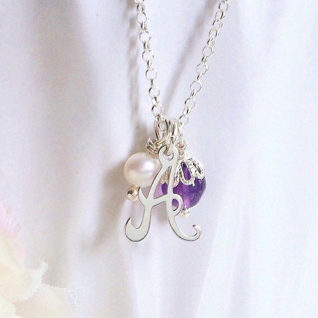 Amethyst initial necklace discount