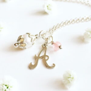 Initial Necklace with Pearl and Cherry Quartz