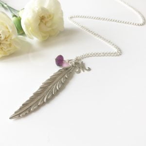 Initial Feather Necklace with Amethyst Crystal | By Me Me Jewellery