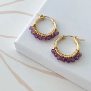 Gold Hoop Earrings with Amethyst Gemstones | Me Me Jewellery