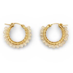 Clear Quartz Hoop Earrings in Gold | Me Me Jewellery