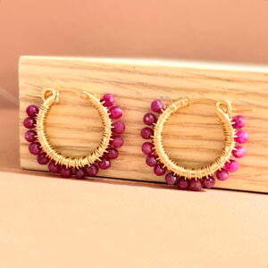 Ruby Hoop Earrings in Gold | Me Me Jewellery
