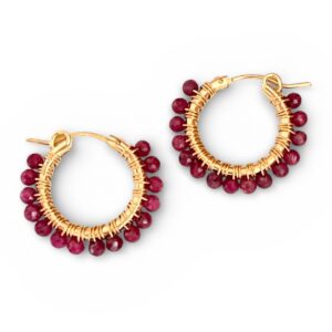 Garnet Hoop Earrings in Gold | Me Me Jewellery