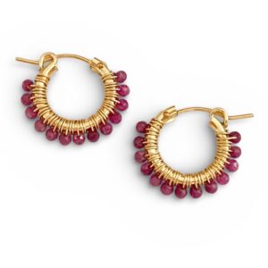 Mini Ruby Hoop Earrings in Gold | Me Me Jewellery